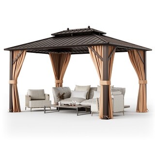 Gymax 10'x13' Patio Double-Roof Hardtop Gazebo w/ Galvanized