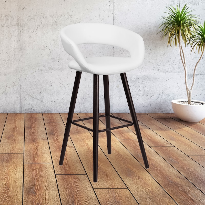 29'' High Contemporary Vinyl Rounded Back Barstool with Wood Frame - 22"W x 19"D x 39"H