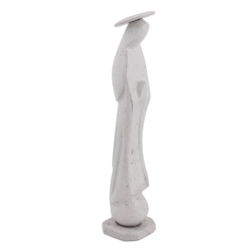 Handmade Holy Madonna In White Marble Statuette (Mexico) - 10.5" H x 2.2" W x 2.1" D