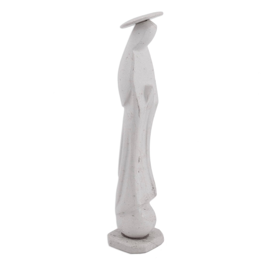 Handmade Holy Madonna In White Marble Statuette (Mexico) - 10.5" H x 2.2" W x 2.1" D