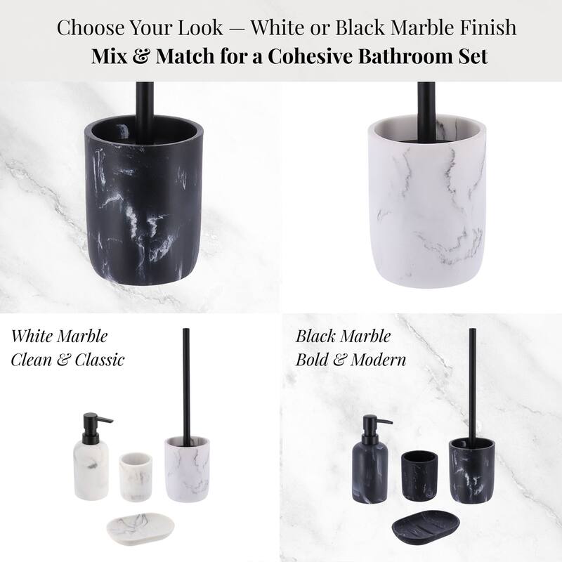 Marble Toilet Brush and Holder Set - 4 L x 4 W x 15.2 H