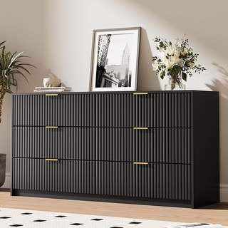 6 Drawer Dresser for Bedroom 55" Wide Modern Chest of Drawers with Gold ...