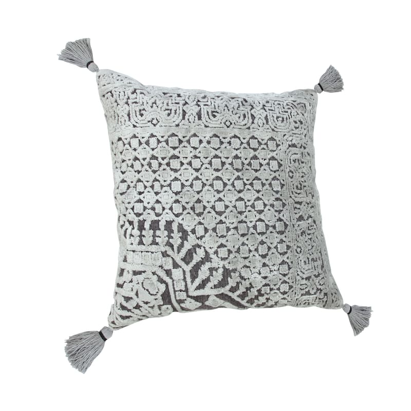 Sevita Gray Traditional Textured Geometric Throw Pillow