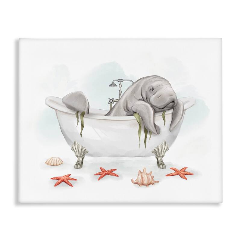 Stupell Manatee Sea Life Swimming Bathtub Bathroom Painting Canvas Wall Art, Design by Ziwei Li - 30 x 24