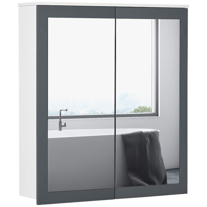 kleankin Bathroom Medicine Cabinet with Mirror, Wall Mounted Bathroom Mirror Cabinet with Storage, White