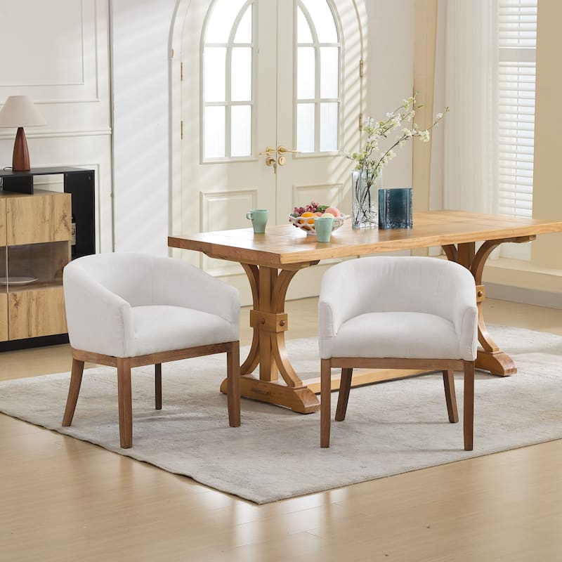 GDF Studio - Winslow Mid-Century Modern Barrel Dining Chair with Arms and Linen Upholstery