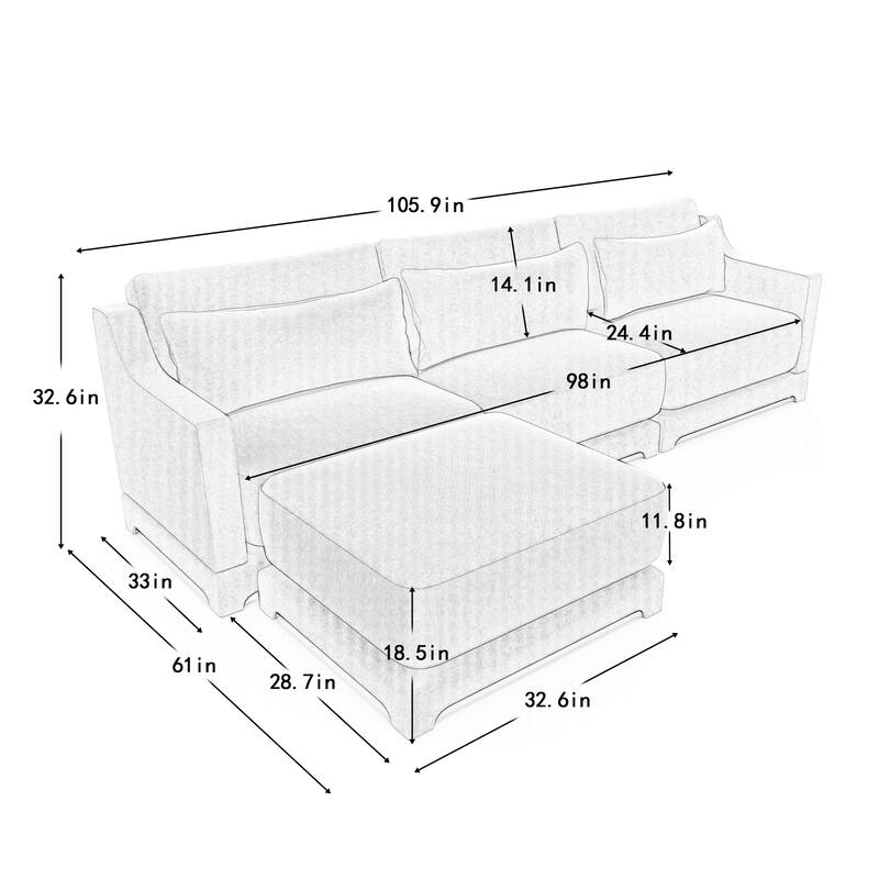 Modern Chenille Sectional Sofa with Lumbar Pillows for Living Rooms,Easy install
