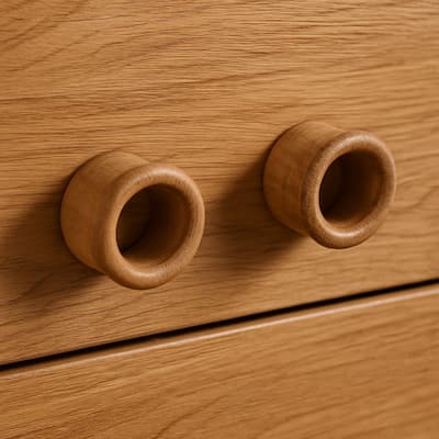 HomeRoots Set of Two Brown Wood Round Open Circle Drawer Pull Knobs - 1.25 in. x 1 in. x 1 in.
