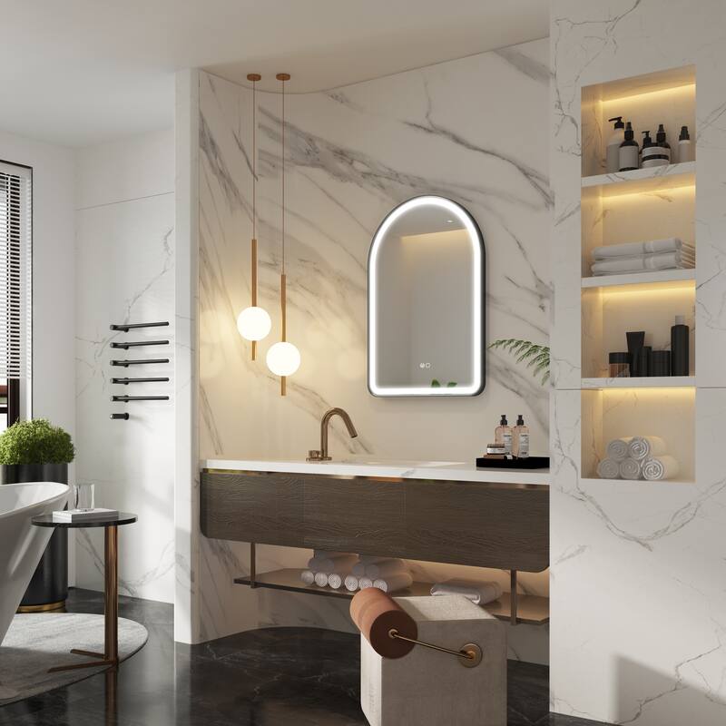 24/28''W X 36''H Wall Mounted Bathroom Framed LED Mirror With Memory Function,Anti-fog,Dimmable