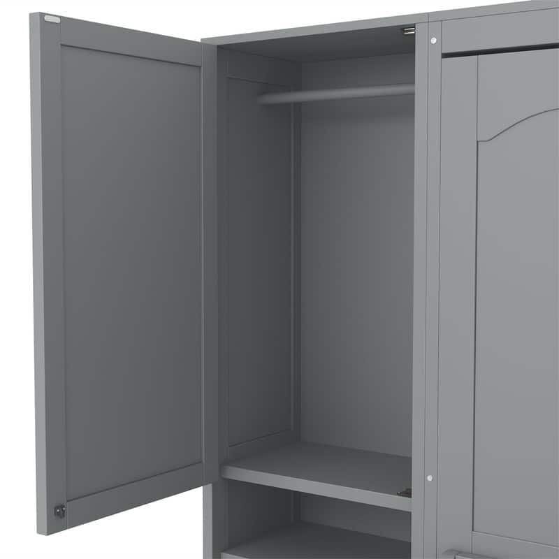 Full Size Murphy Bed Wall Bed with 2 Wardrobes and 4 Storage Drawers, Foldable Space Saving Murphy Cabinet Bed with Open Shelves