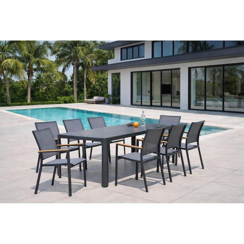 Quay Dark Grey 9-Piece Aluminum Outdoor Dining Set with Tribeca with Ceramic Glass Table Top - N/A