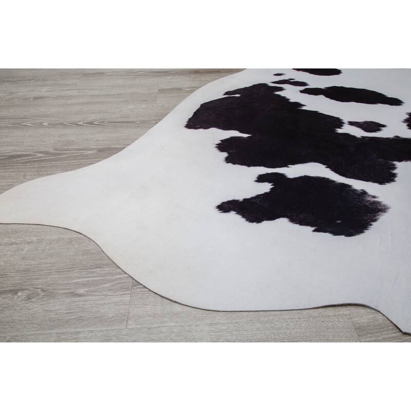 Rio Collection Black/White Faux Cowhide Printed Rug