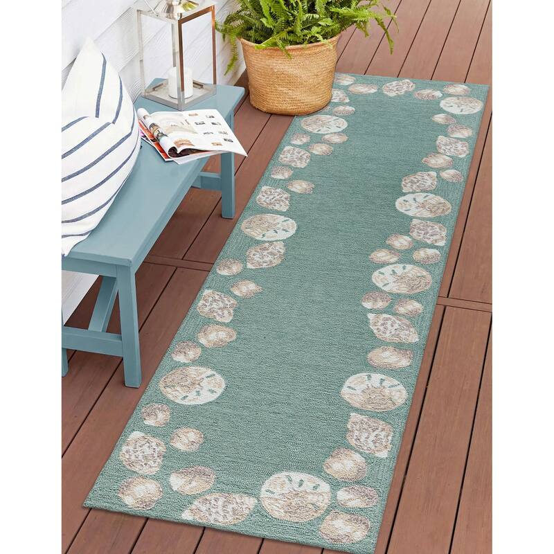 Liora Manne Capri Seashell Border Indoor/Outdoor Rug Aqua - 2' x 5'