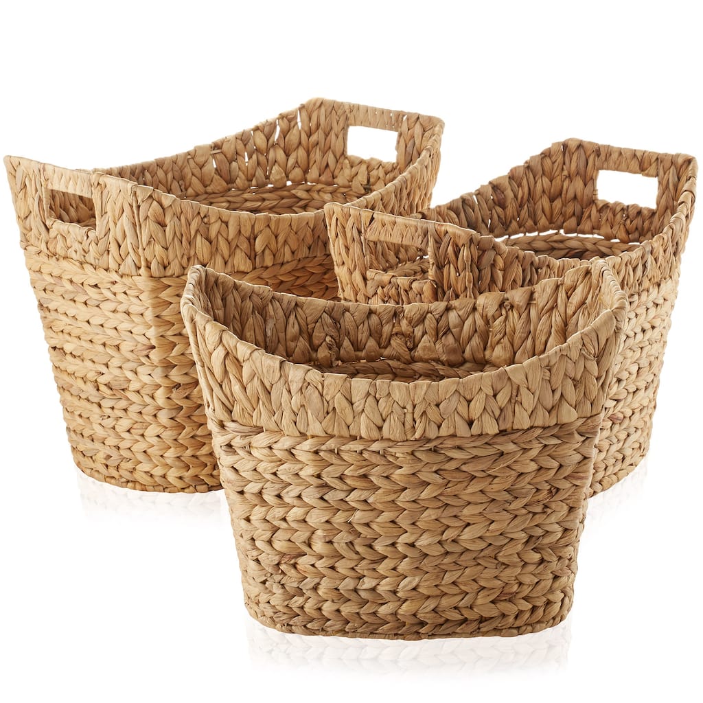 Set of 3 Water Hyacinth Oval Baskets Natural Woven Laundry Totes - Oval Shaped Baskets