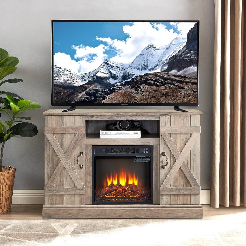47"W Retro 1400W Electric Fireplace Insert TV Stand, TV up to 50" - 47"W*15.5"D*30.75"H