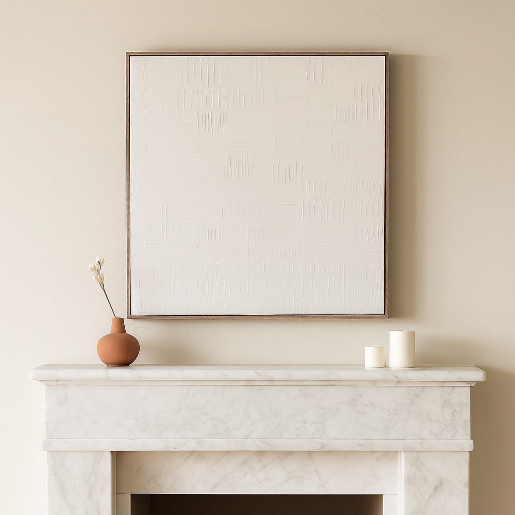 Modern Square Canvas Wall Art with Line Pattern - 30", White & Brown