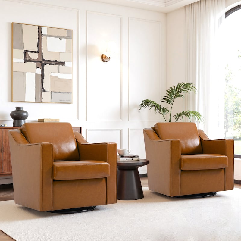 Modern Swivel Upholstered Armchair Accent chair Set of 2 - LEATHER LIGHT BROWN