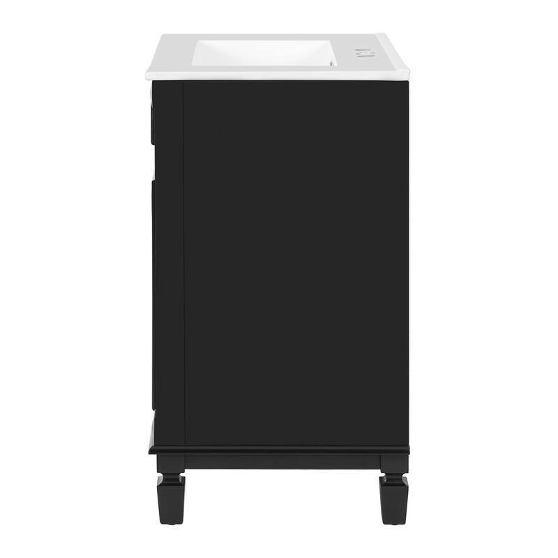 24" Bathroom Vanity With Ceramic Sink, Small Bathroom Sink Cabinet, Modern Cabinet With 2 Drawers And Adjustable Shelf