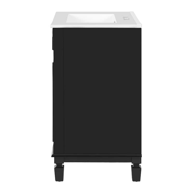 24" Bathroom Vanity with Ceramic Sink Bathroom Storage Cabinet with 2 Drawers and Adjustable Shelf