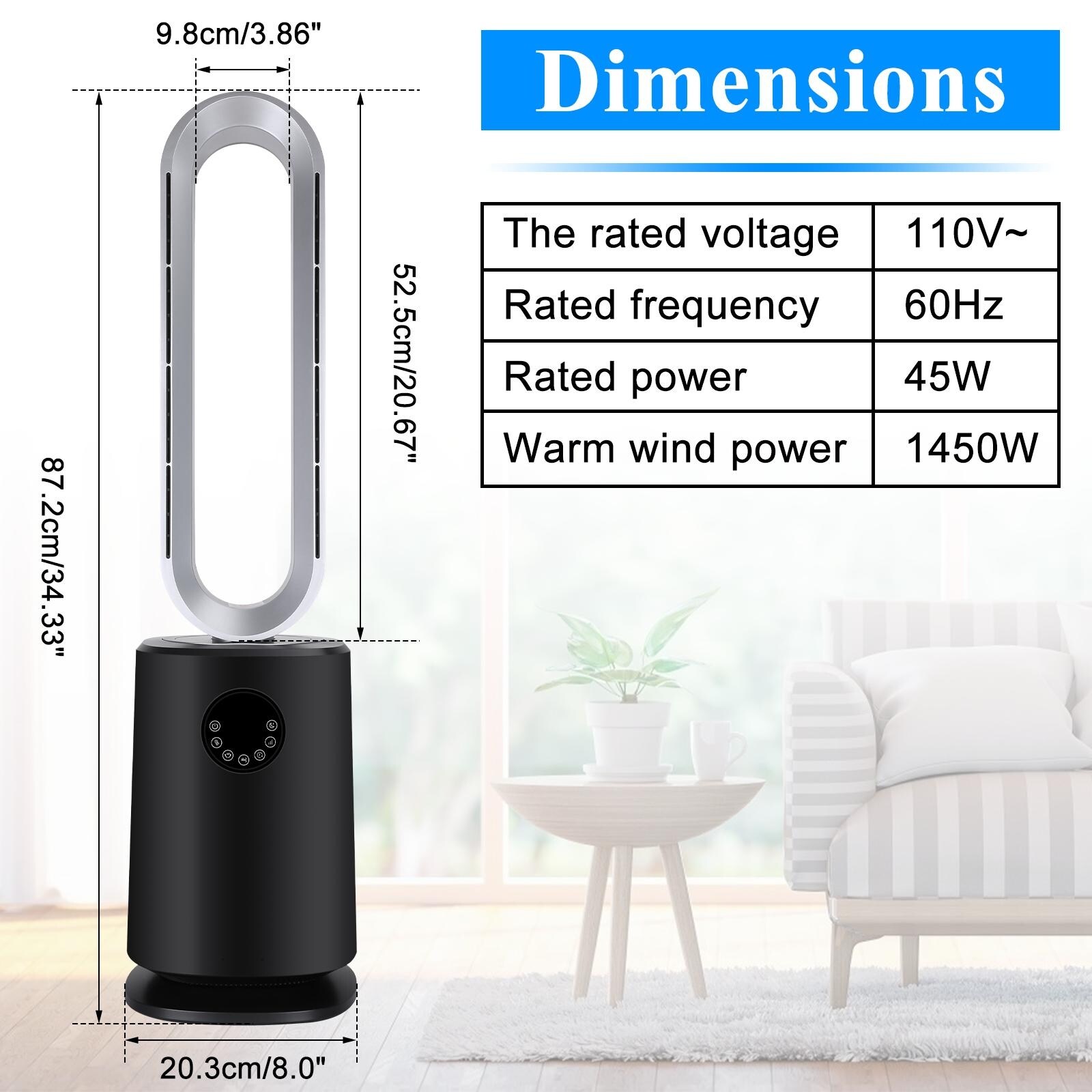 35 inch Black Space Heater Bladeless Tower Fan, Heater and Cooling Air  Purifier with Remote Control - On Sale - Bed Bath u0026 Beyond - 36967232