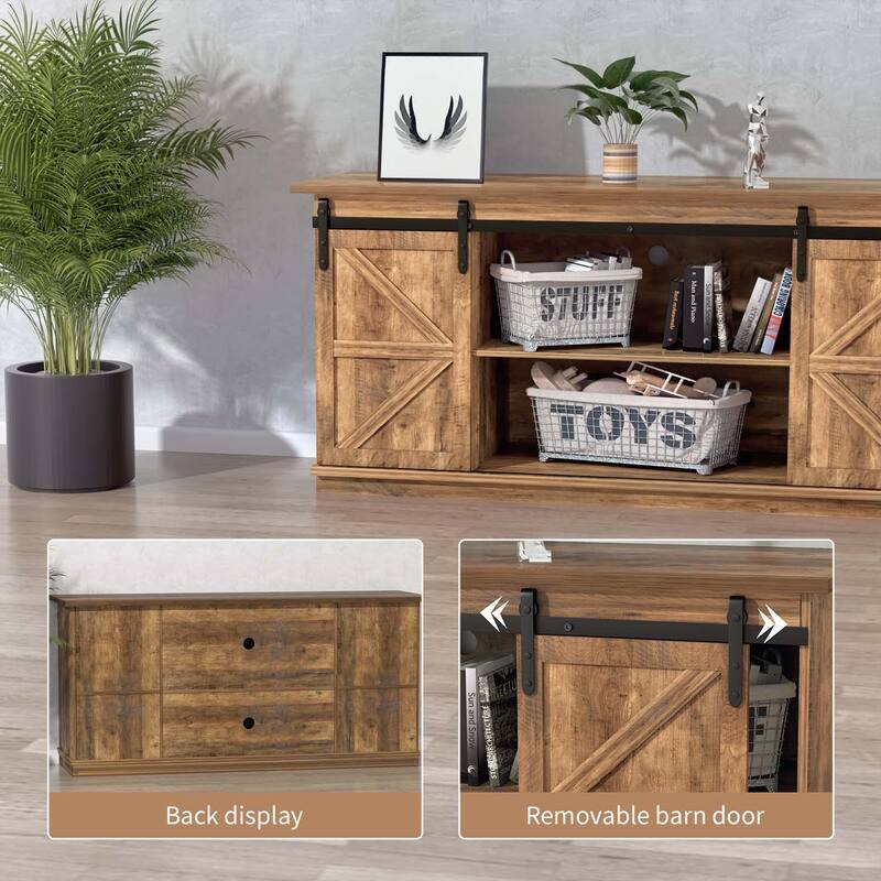 TV Stand 2 -shelf for TVs 43'' up to 65''. Simple living and Modern Mid-century, farmhouse barn door -easy to store something
