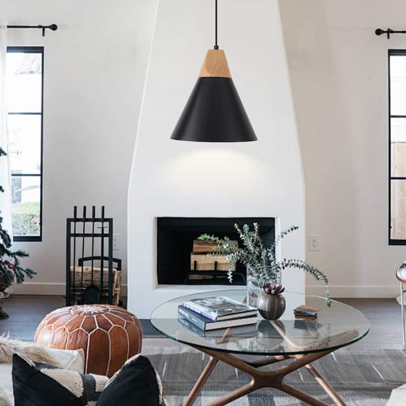 Farmhouse Pendant Light Fixture with Wood and Metal for Kitchen, Hallway,Living Room