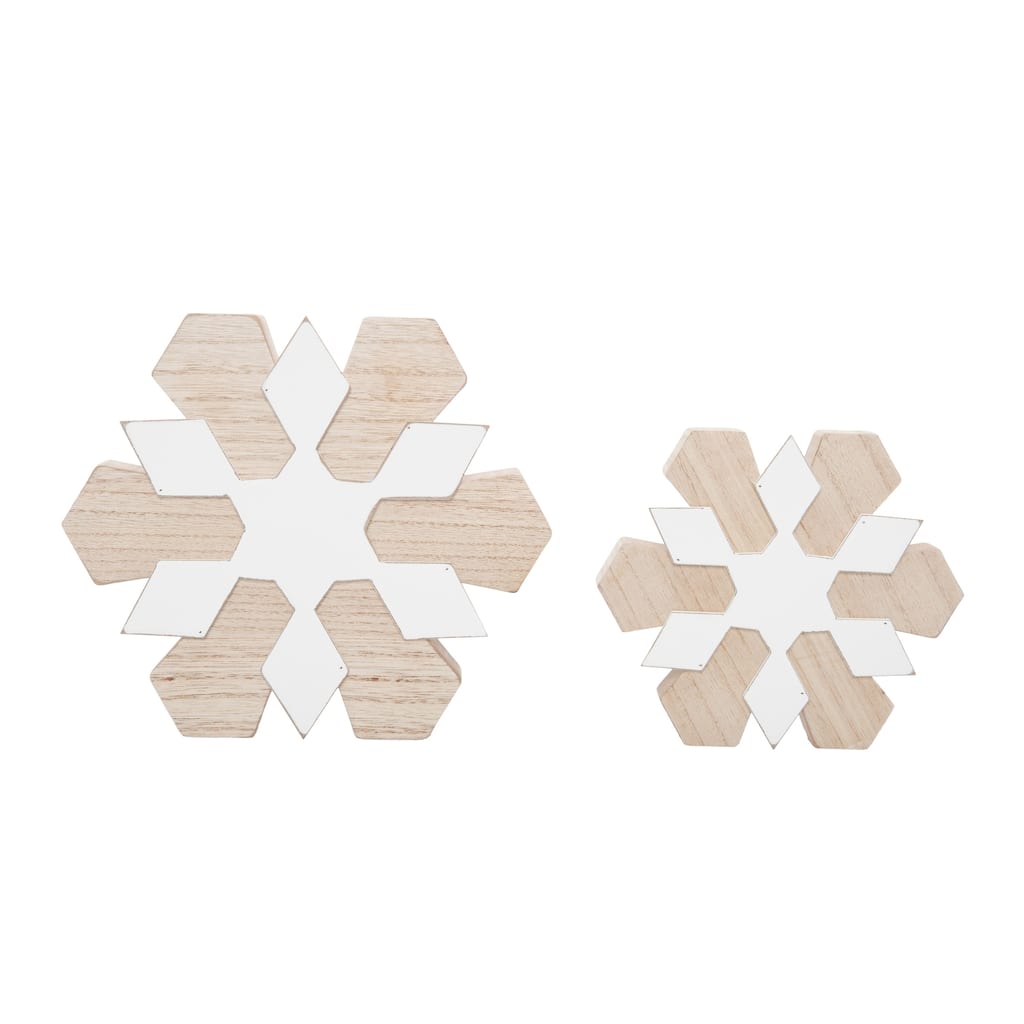 Transpac Wood 7.75 in. Multicolor Christmas Natural Snowflake Set of 2