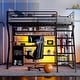 preview thumbnail 1 of 6, Full Size Metal Gaming Loft Bed with Built-In Work Station, Open Wardrobe, LED and Multiple Storage Black - Full