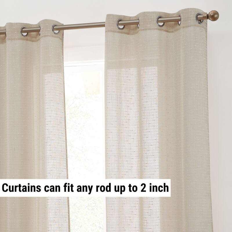 HLC.ME Emily Faux Linen Semi Sheer Light Filtering Transparent Grommet Lightweight Window Curtains Drapery Panels, 2 Panels