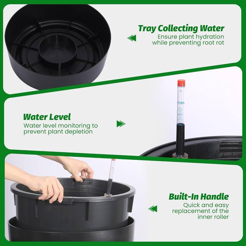 Set of 2 22-in Tall Self-Watering Planters with Water Level Monitor and Inner Bucket for Outdoor Patio Porch and Backyard White