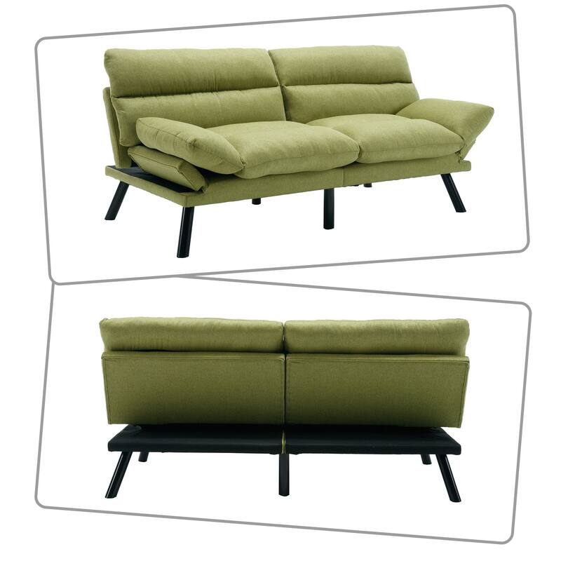 Modern style sofa futon with adjustable backrest and adjustable armrests, metal legs for bedroom living room flat dormitory
