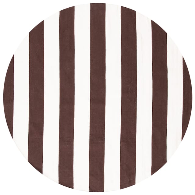 SAFAVIEH Handmade Montauk Caspian Stripe Cotton Flatweave Rug - 6' x 6' Round - Chocolate/Ivory