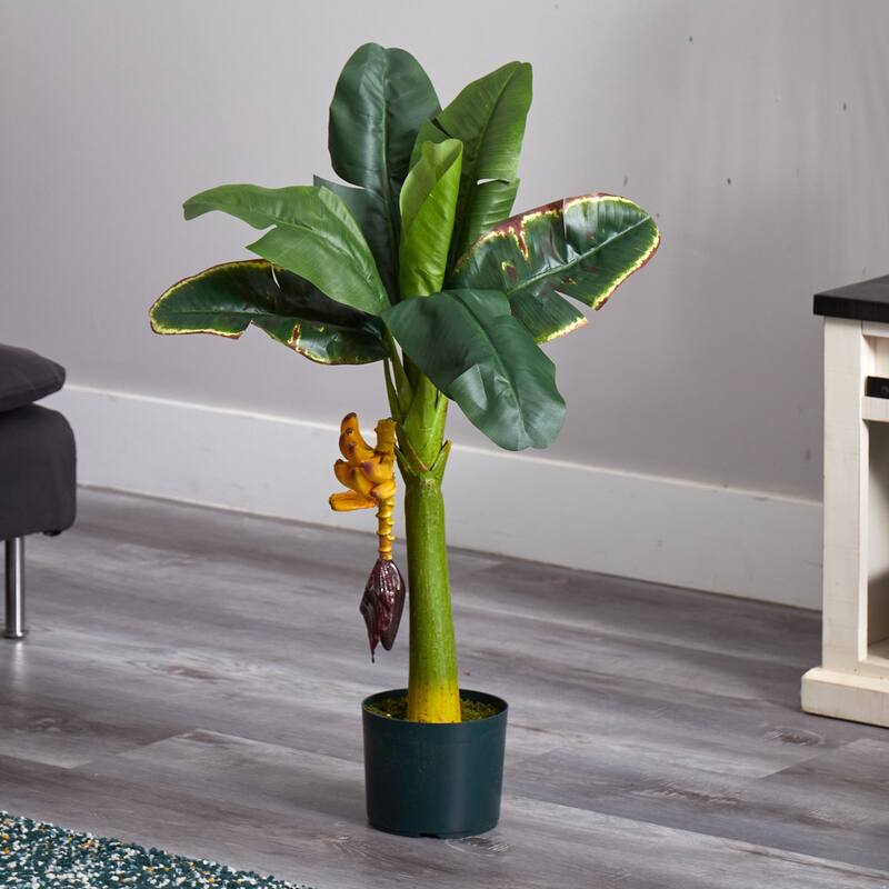Banana Tree Artificial 3ft - Faux Banana Plant with Lush Leaves - Home Office Decor - 3ft.