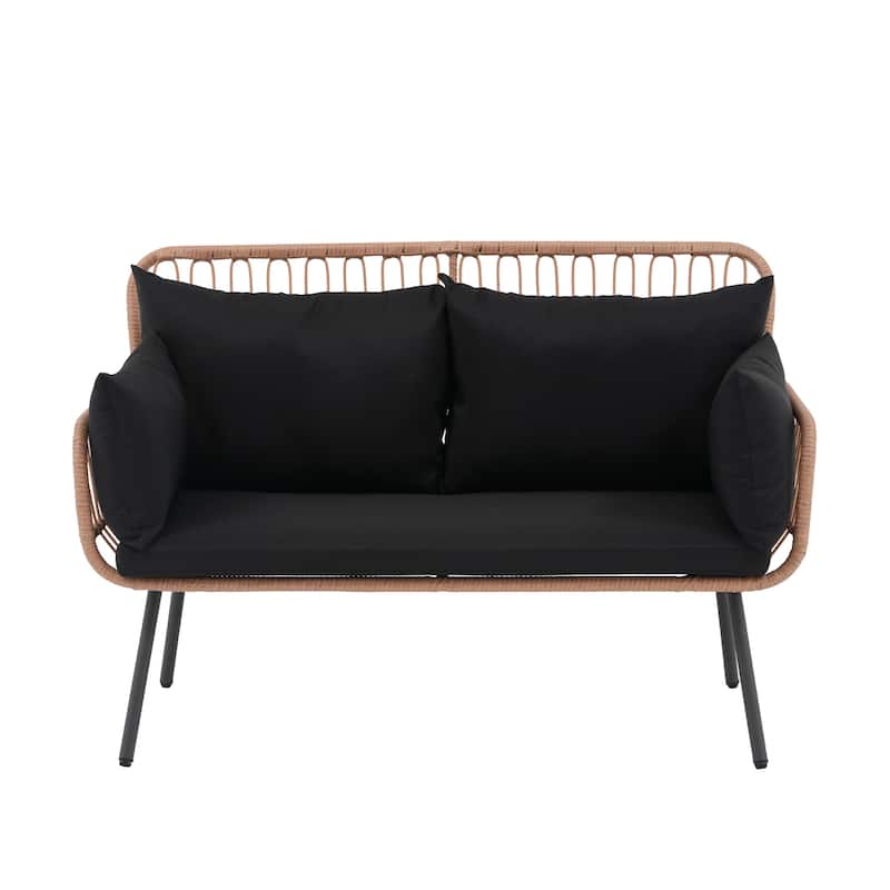 Outdoor Wicker Double Chair with Cushions Conversation Furniture Set