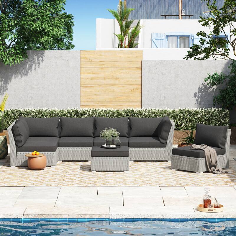 Corvus Oreanne 7-piece Patio Rattan Sectional Conversation Set