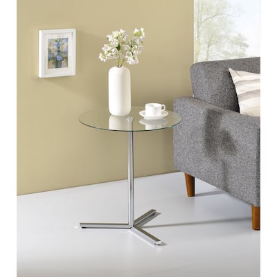 Modern Chrome Metal and Clear Tempered Glass Accent Side End Table