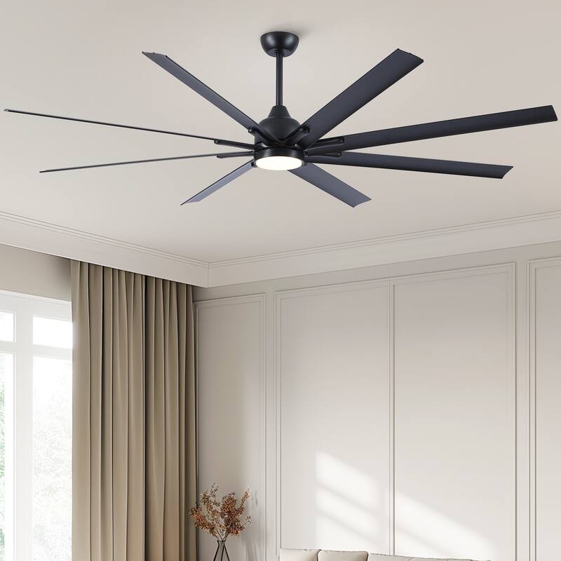 84 In Super Large Black Ceiling Fan with LED Light, 8 Aluminium Blades Ceiling Fan Chandelier - 84 Inch