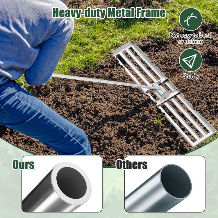 Heavy Duty Lawn Leveling Rake 46" x 10" Plate, 67" Anti-Slip Handle - 46" x 10"