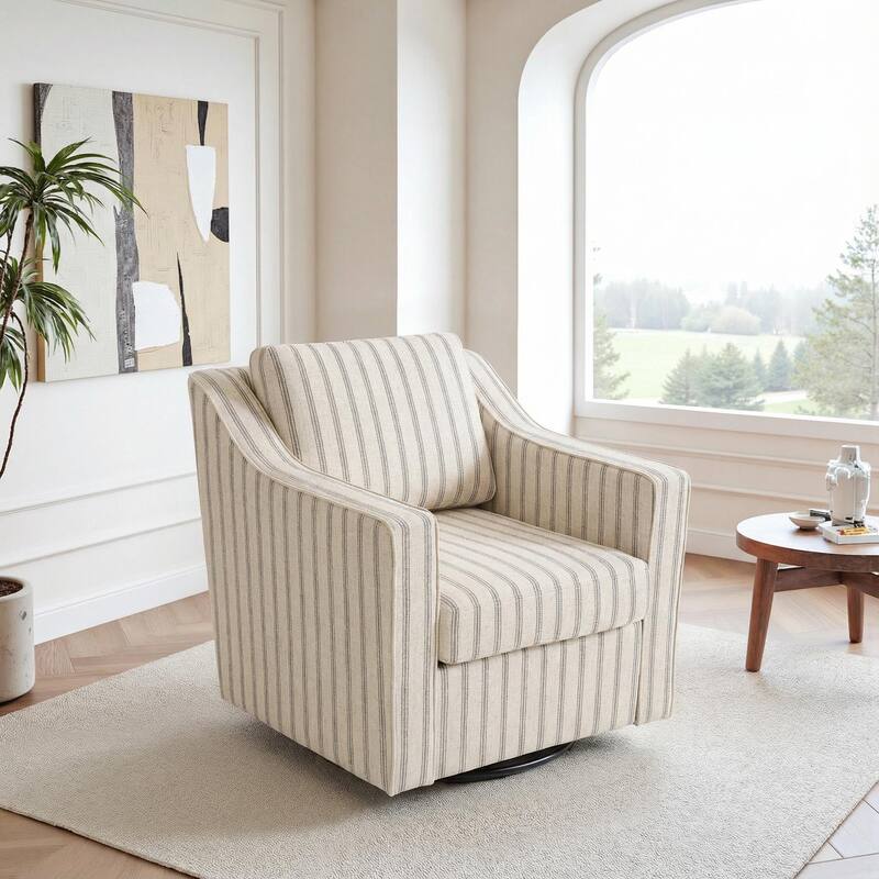 UIXE Chenille/Leather Swivel Barrel Chair Accent Chairs For Living Room - Fabric - PinStripe Grey