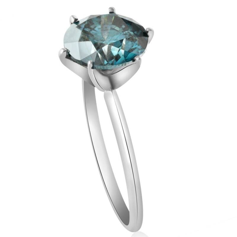 3 1/2Ct Blue Diamond Solitaire Engagement Ring Lab Grown in White Gold