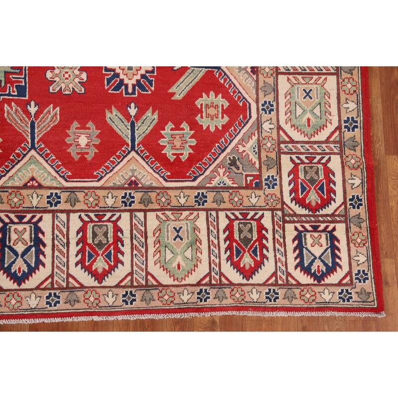 Geometric Red Kazak Area Rug Handmade Wool Carpet - 8'5"x 11'3"