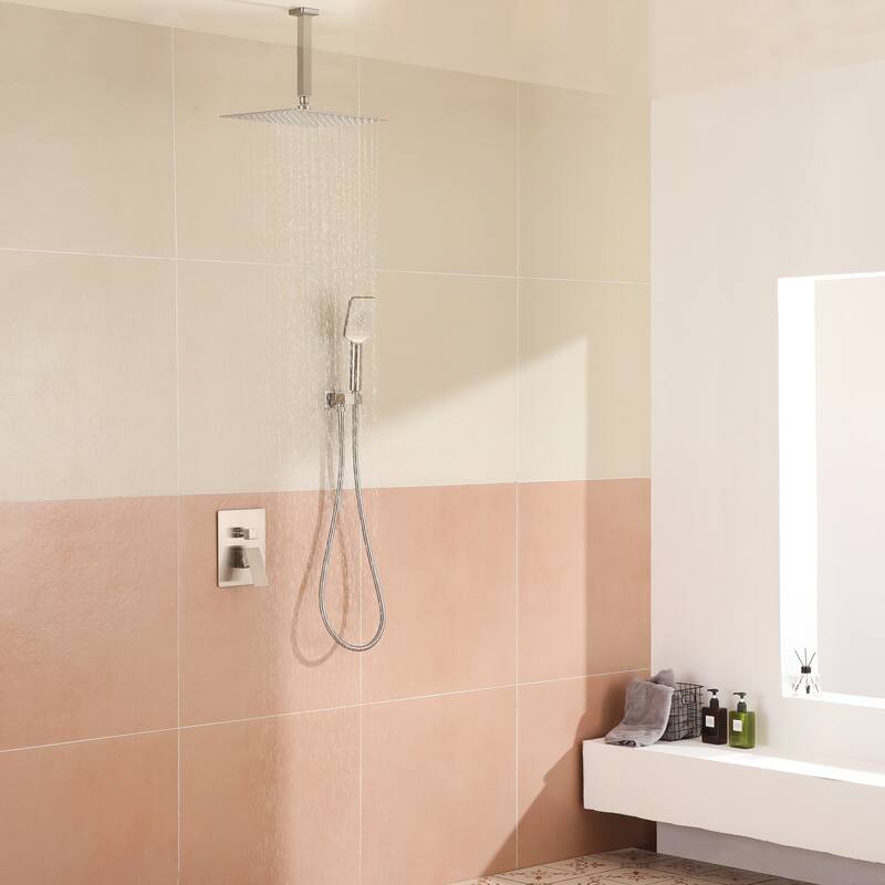 3-Spray Patterns 12 in. Ceiling Mount Pressure Balance Dual Shower Heads