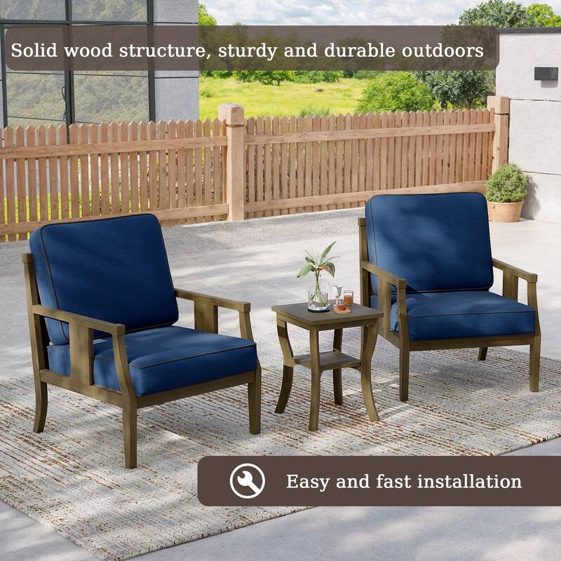 3-Piece Solid Teak Outdoor Patio Furniture Set Armchairs & Storage Table