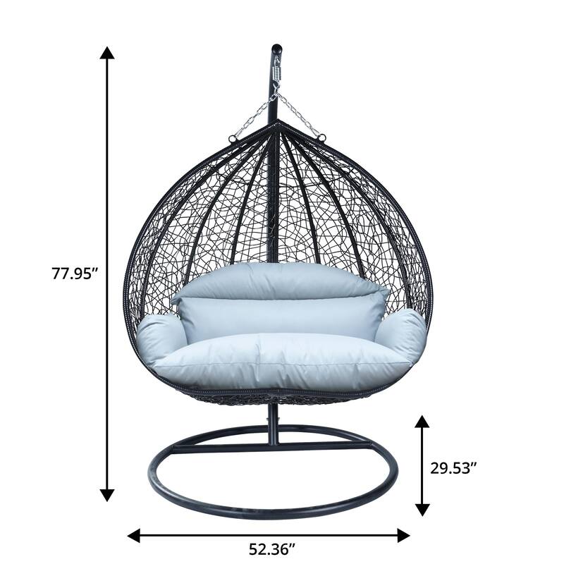 2-Person Outdoor Hanging Egg Chair with Teardrop Frame, Weather-Resistant Cotton Cushioned Seat for Patio and Indoor Use