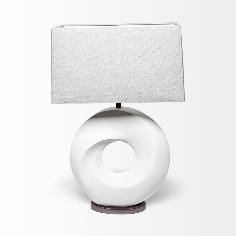 Celtica White Resin Ring-Shaped Base w/Grey Shade Table Lamp