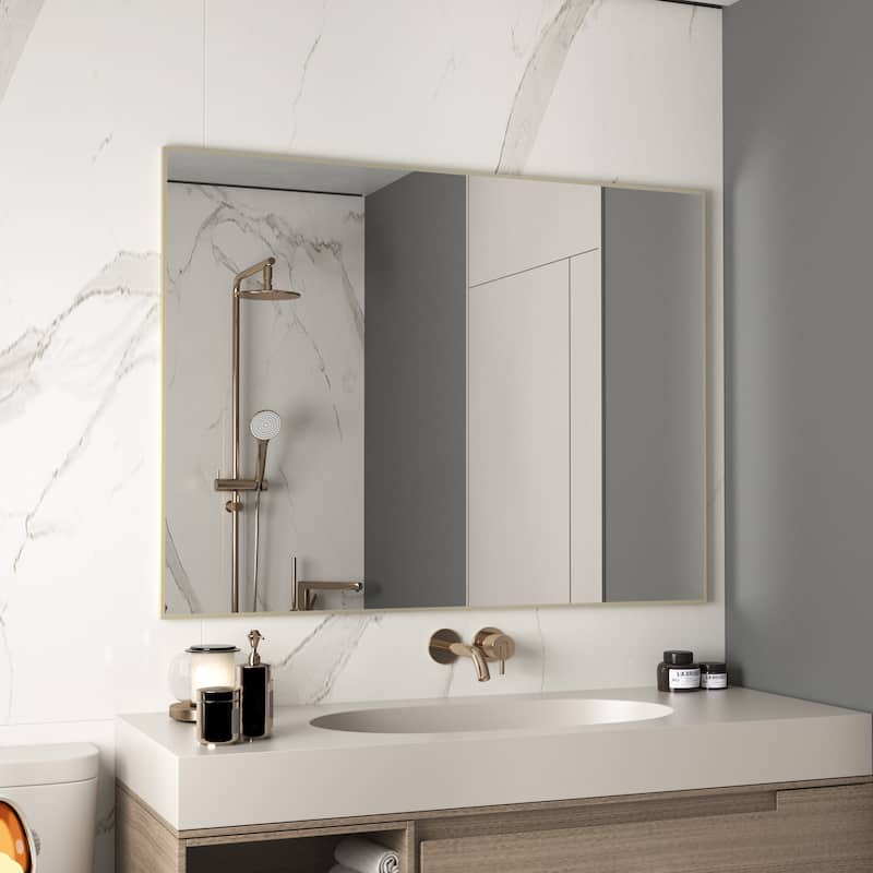 Aluminum Alloy Framed Wall Mounted Bathroom Vanity Accent Mirror in - 48" * 36" - Brushed Nickel