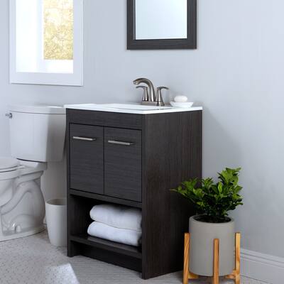 Spring Mill Cabinets 24" Lir Bathroom Vanity With 2-Door Cabinet, Open Shelf, and White Sink Top