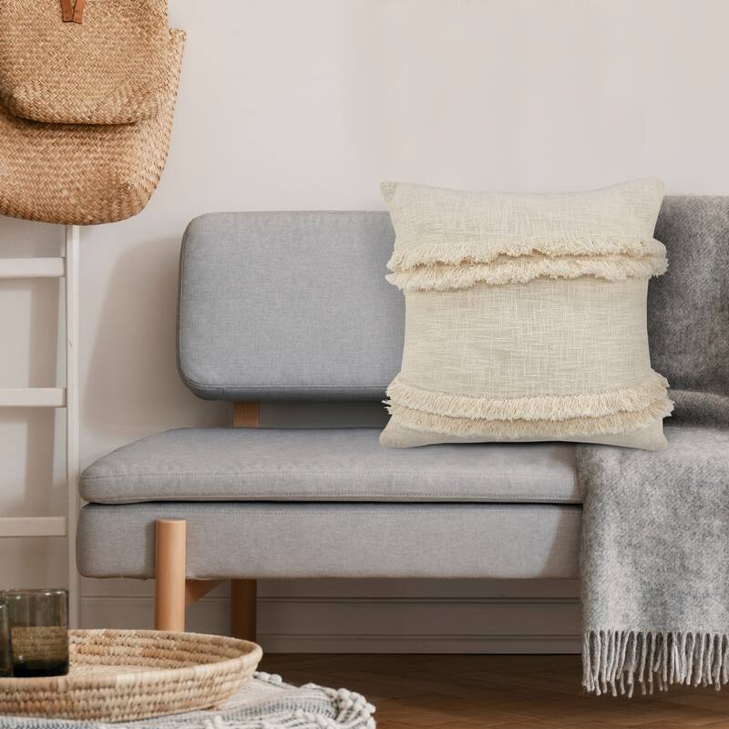 Sevita Beverly Fringed Solid Lumbar Throw Pillow - 20" x 20" - Polyester
