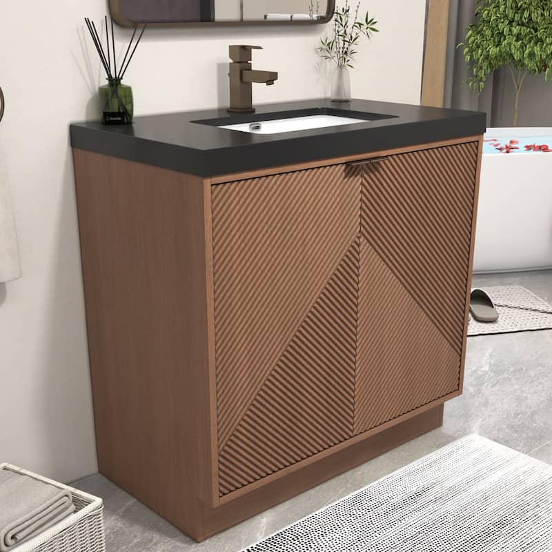 Milano 36" Freestanding Bathroom Vanity with Black Acrylic Sink