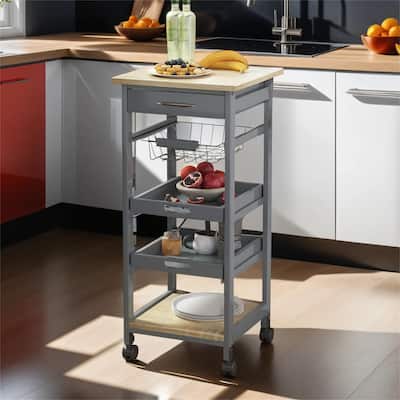 Mobile Rolling Kitchen Island Trolley with Drawer & Slide-Out Basket
